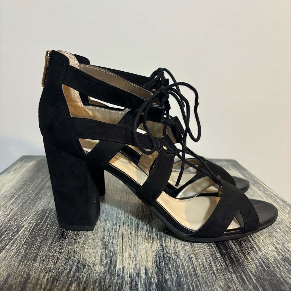 🖤Circus by Sam Edelman Black Lace-Up Suede Block Heels | Womens Sz 10🖤